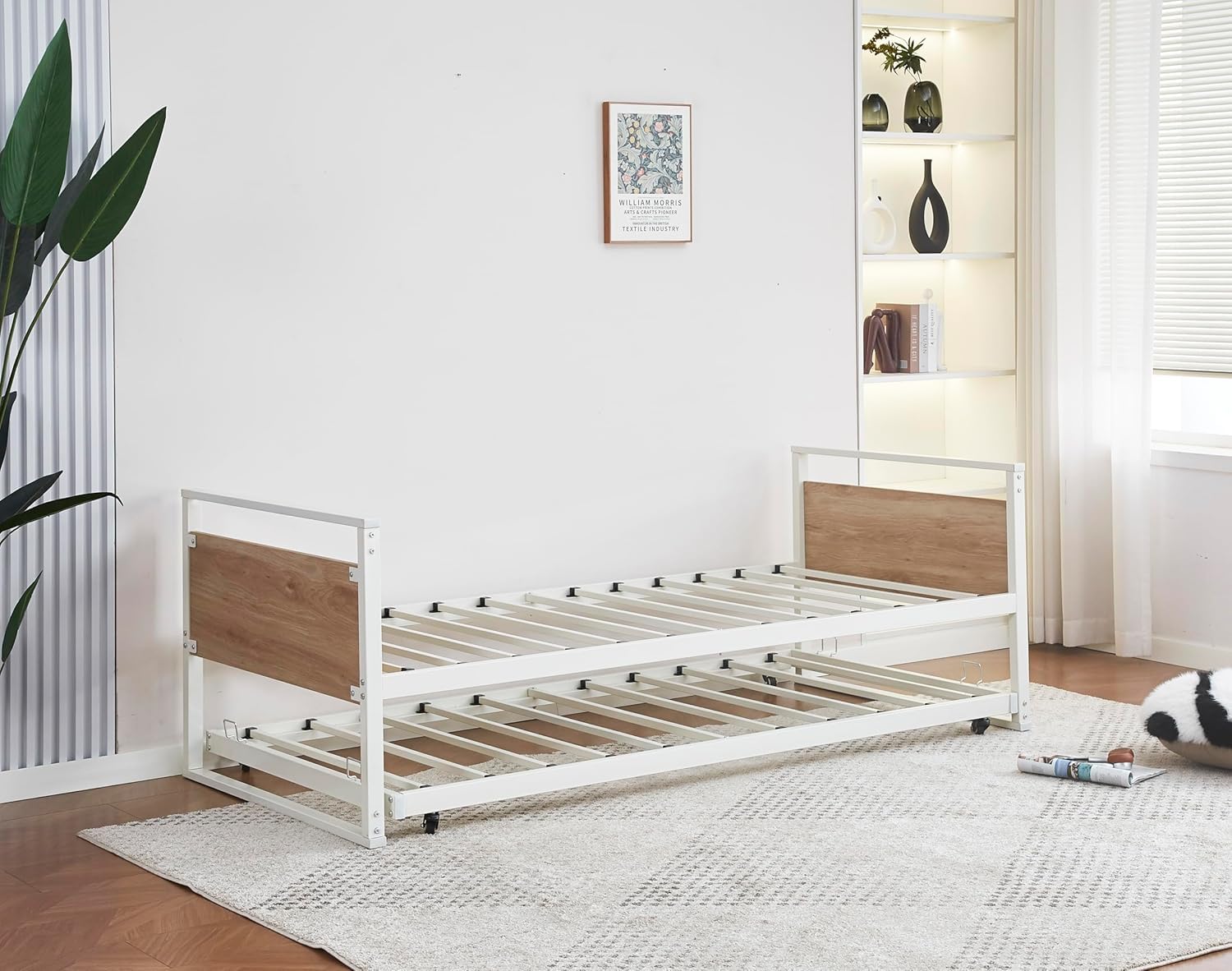 Cama Nido Metálica 90x190 Blanco Madera Natural Estructura con Cabecero y Piecero