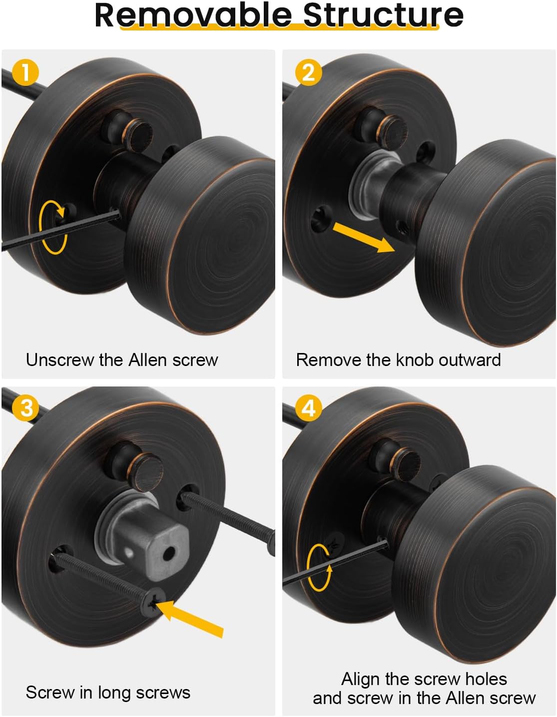 Goldenwarm Oil Rubbed Bronze Door Knobs Interior, Heavy Duty Zinc-Alloy Privacy Bronze Interior Door Knobs, Indoor Doorknobs for Bedroom, Bathroom (6 Pack)