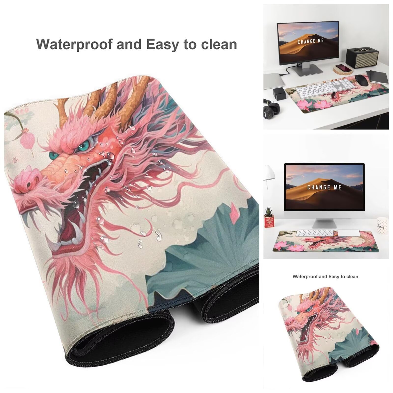 Alfombrilla Ratón Rosa Alfombrilla Ratón XXL 1600 x 800 mm, Rosa Mouse Pad Gaming con Bordes Cosidos, Impermeable Mousepad Base de Goma Antideslizante Duradera, Mouse Pad para Oficina Accesorios Q352