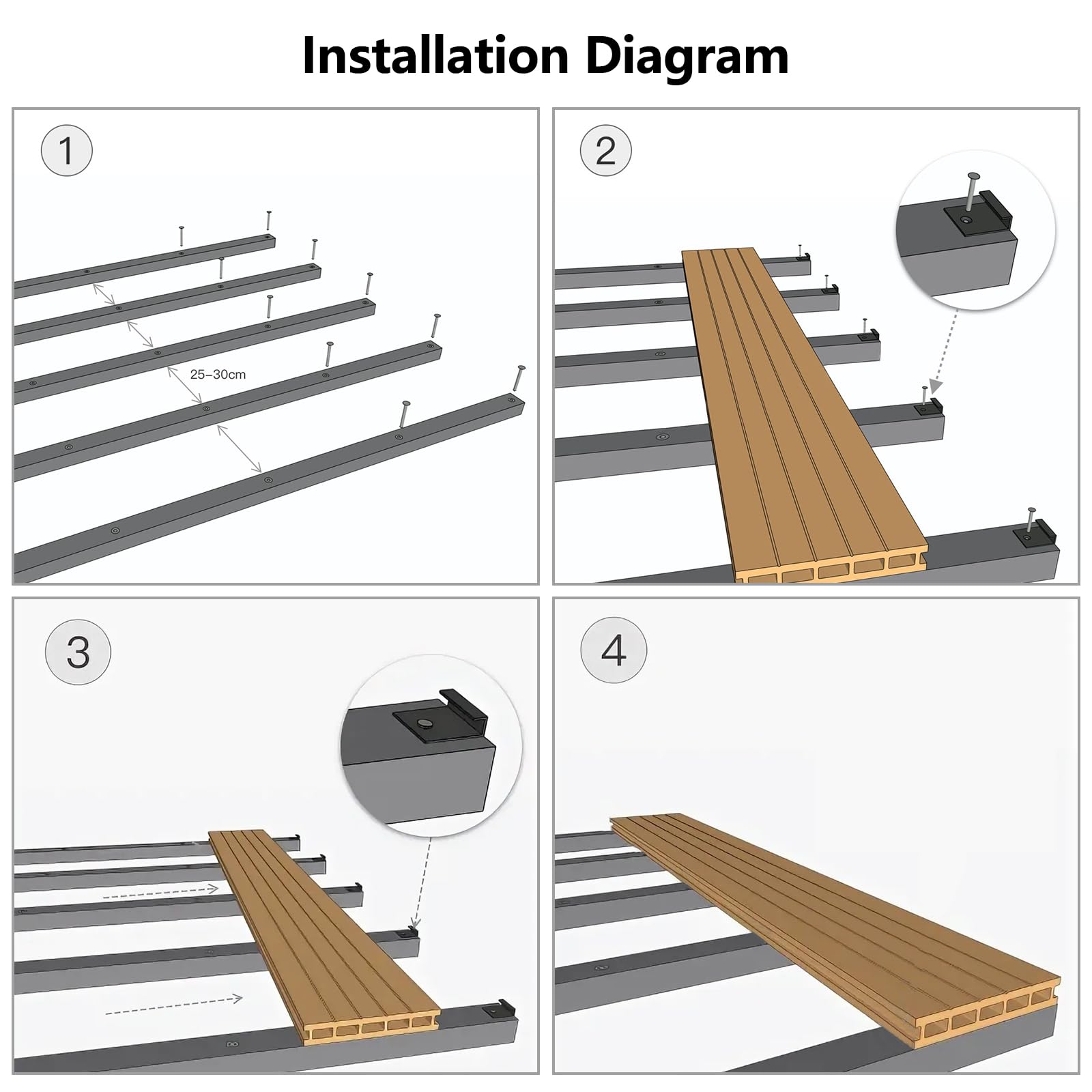 JINTANG Lot de 60 clips de démarrage en WPC de 8 mm, clips de fixation en métal, clips de fixation cachés avec vis de terrasse de 40 mm pour intérieur et extérieur, jardin, patio, projet de planche | Clip de fixation caché pour planche de terrasse avec vi