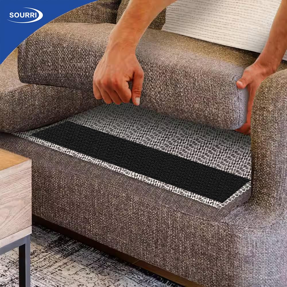 SOURRI 4'' x 20Ft Large Hook and Loop Sheet Tape Fastener, Self Adhesive Heavy Duty Strips, Keep Couch Cushions from Sliding, Rug Gripper Tape & Pads
