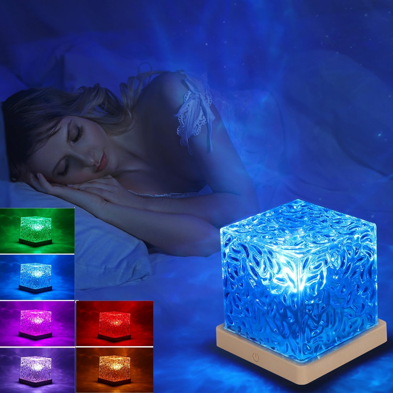 Galaxy Projector Night Light for Bedroom, Touch Lamps Bedside Star Projector for Kids, Ice Cube Ocean Wave Sensory Lights 16 Color Adjustable Brightness Crystal Lamp (Ice Cube)