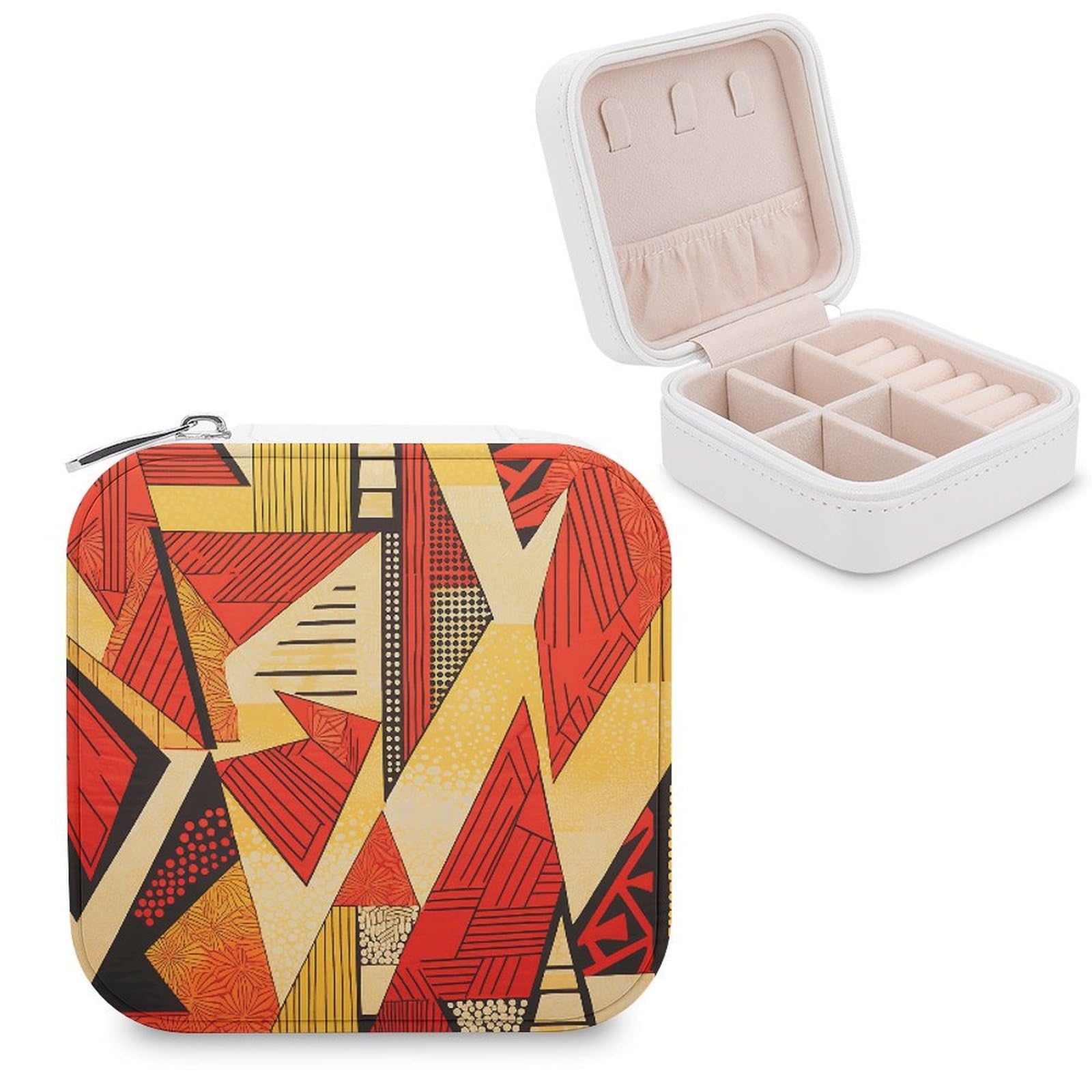 FekiLoot African Style Prints Jewelry Case Personalized Leather Jewelry Box Mini Travel Jewelry Case Small Portable Jewelry Organizer for Ring Earrings Necklace Bracelet