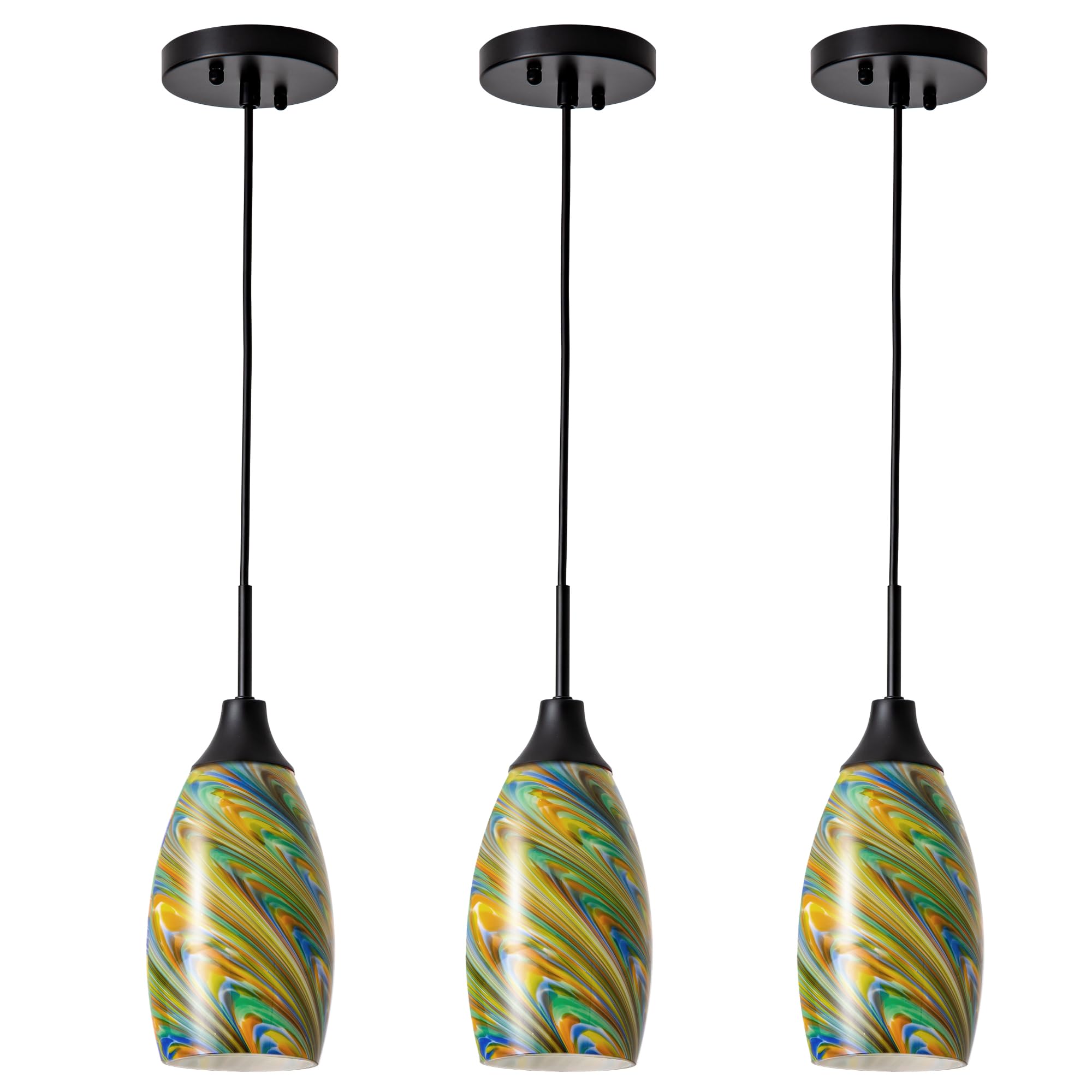 Photo 1 of Viinew Mini Glass Pendant Light 3-Pack Colorful Oval Pendant Lights