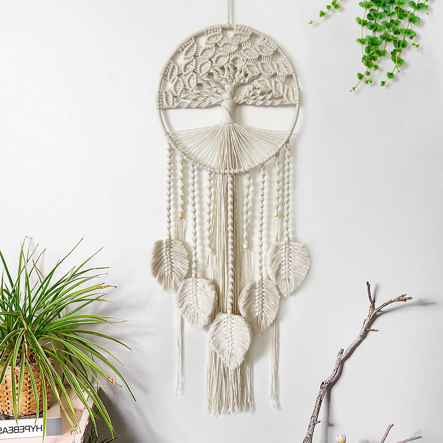 Large Tree of Life Dream Catchers, Macrame Wall Hanging Boho Handmade Woven Dream Catcher Macrame Wall Decor Art for Adults Boys Girls Bedroom Wedding Party Decor, Festival Blessing Gift?Light Beige?