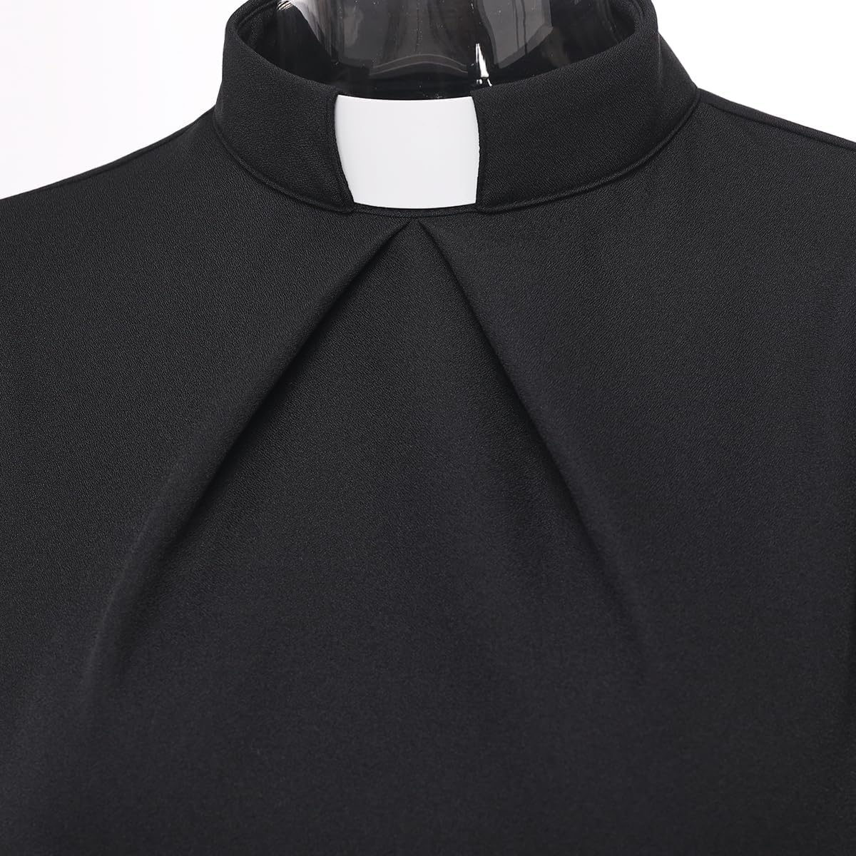 Womens Church Clergy Shirt Tab Collar Front Pleated Petal Sleeve Blouse Top - Image 5