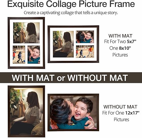 Vista 182 de Golden State Art, Juego de 2 portarretratos de madera blanca de 12 x 17 pulgadas, paspartú blanco para fotos de 8 x 10 y 5 x 7 pulgadas, vidrio