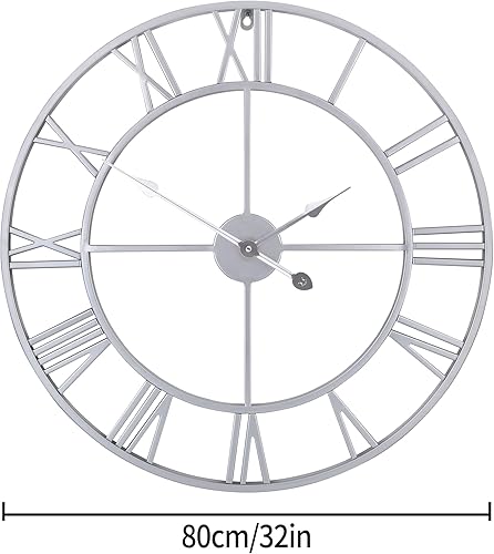 Miniatura 2 de 1st owned Reloj de pared grande de metal retro con números romanos, reloj de pared redondo moderno casi silencioso, fácil de leer para sala de