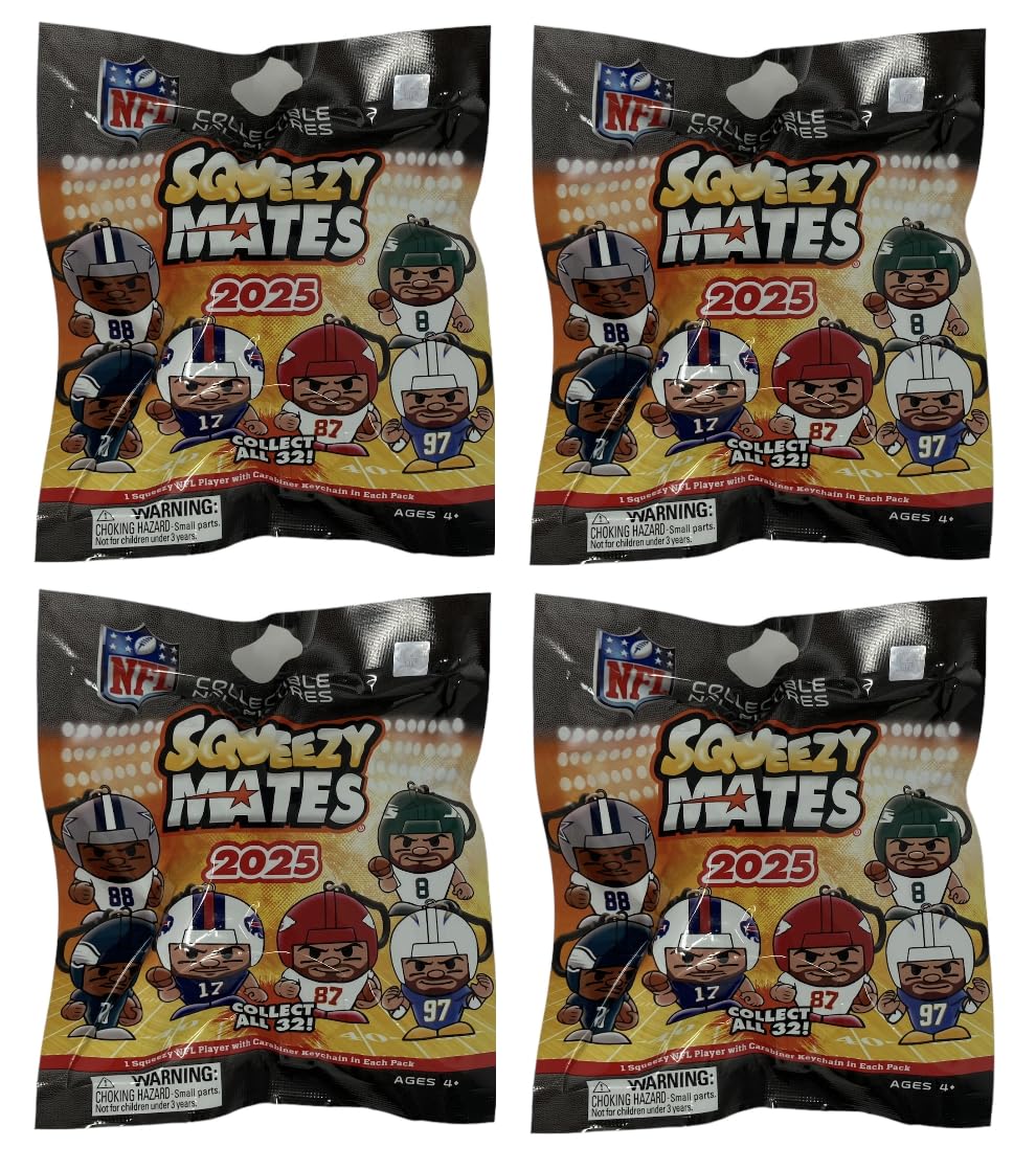 Party Animal Squeezymates 2025 Series 7 NFL Figures Blind Bags Gift Set Party Bundle - 4 Pack