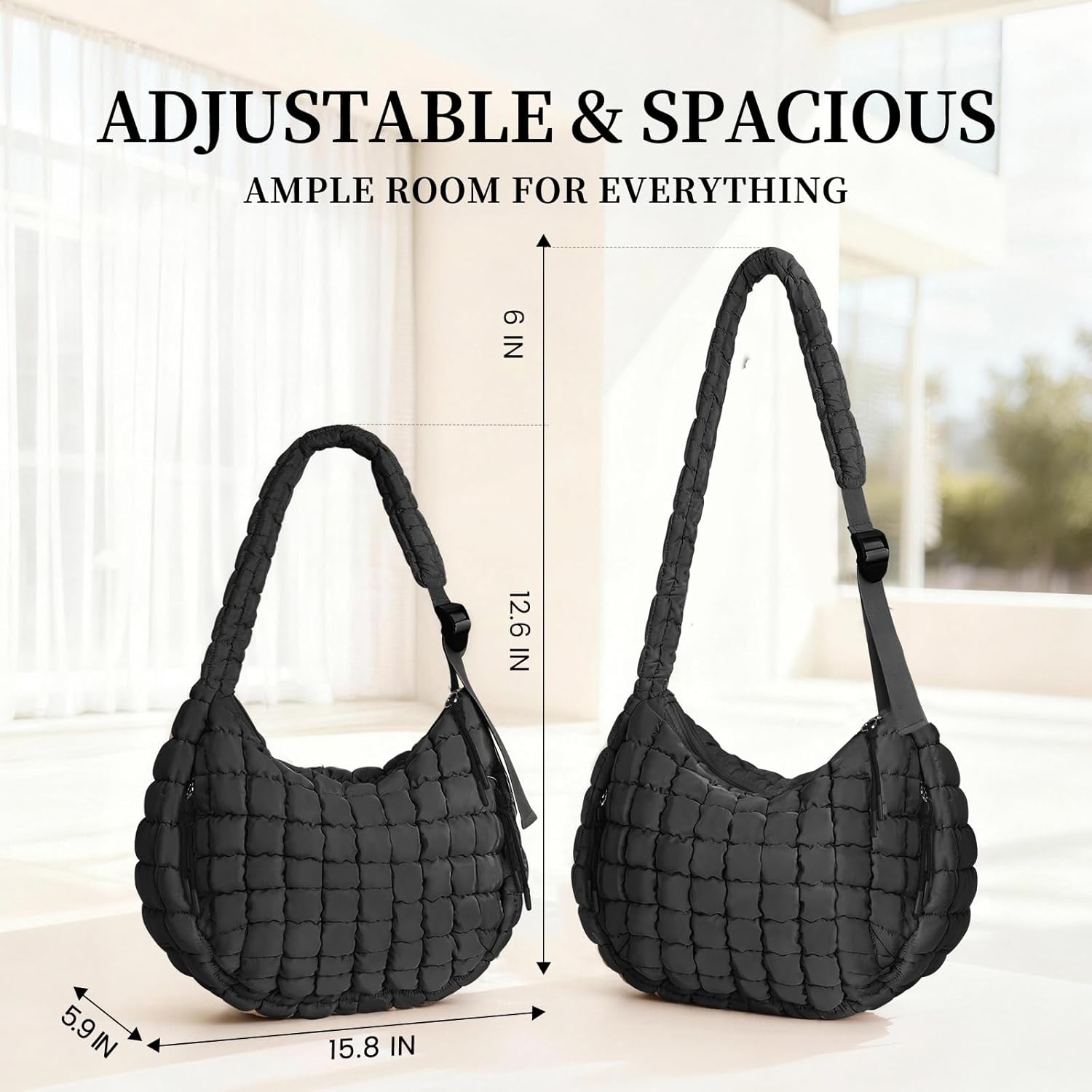 Puffer Tote Bag Quilted Carryall Bag Adjustable Shoulder Long Strap Puffy Hobo Crossbody Bag for Women with Detachable Pouch - Image 6