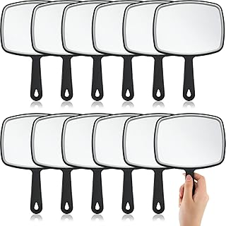 Geetery 12 Pcs Hand Mirror Handheld Cosmetic Mirror with Handle Makeup Mirror Wall Mount Black Handheld Mirror for Bathroom Home Shower Barber Salon Travel Portable Beauty Men Women, 6.69 x 9.45 Inch