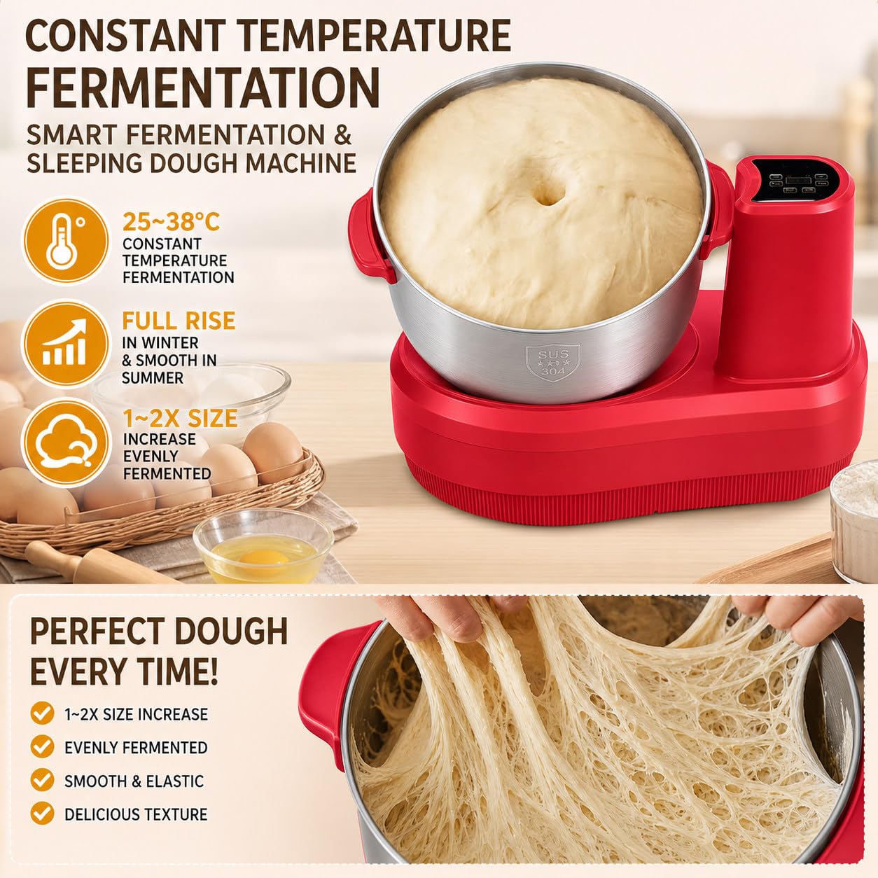 Miscelatore Per Farina Per Pasta In Acciaio Inox Da 10 L, Macchina Per Impastare Con Funzione Di Fermentazione Per Pasticceria Casalinga, Facile Da Pulire