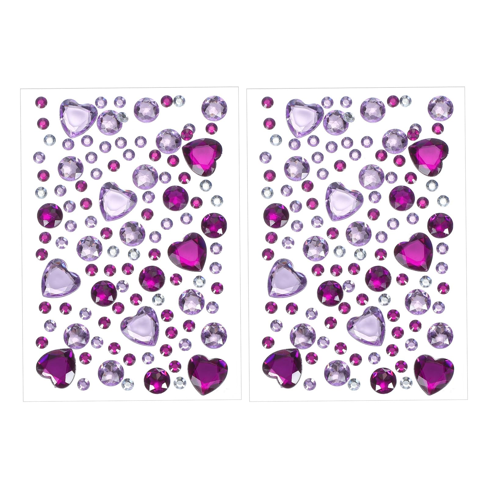 PATIKIL Self-Adhesive Rhinestone Stickers, 2 Pcs Face Gems Jewel Stickers Crystal Heart Embellishment Sheet for Crafting Nail Decor Makeup DIY, Purple