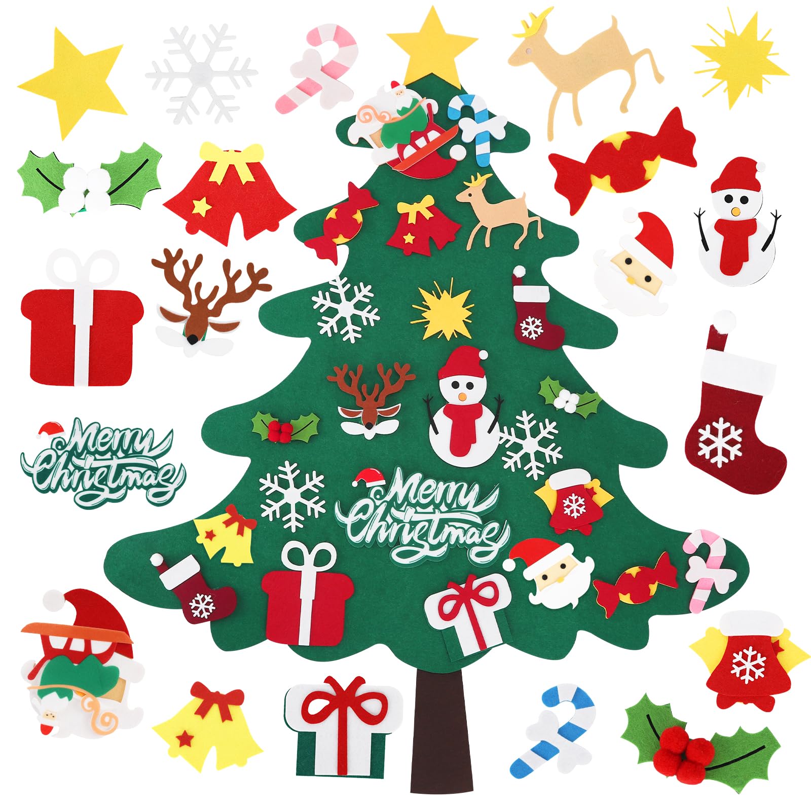 Acrridi DIY Felt Christmas Tree Set - 3.6 FT Wall Hanging Tree With Ornaments for Kids, Xmas Gifts, Decorations