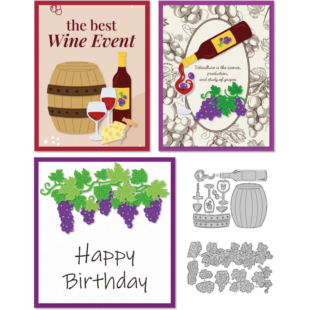 DELORIGIN Grapes Cutting Dies Red Wine Dies Cut Carbon Steel Die Cuts Embossing Stencils Template Dies for Card Making Decoration DIY Scrapbooking Photo Album Paper Crafts Wine Party Invitation — image 1