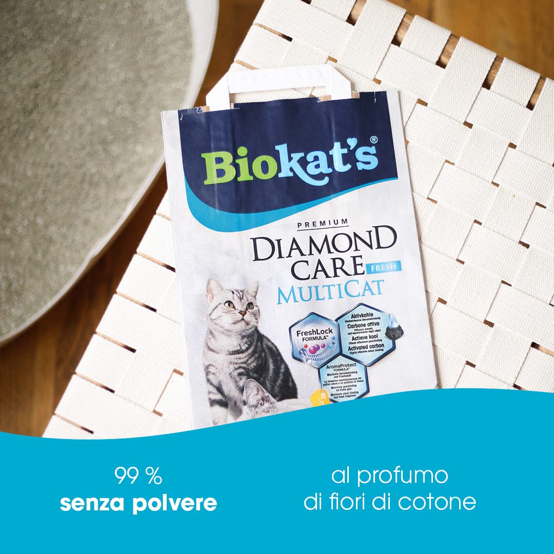 Biokat's Diamond Care MultiCat Fresh mit Duft - Feine Katzenstreu mit Aktivkohle speziell für Mehrkatzen-Haushalte - 1 Sack (1 x 8 L)