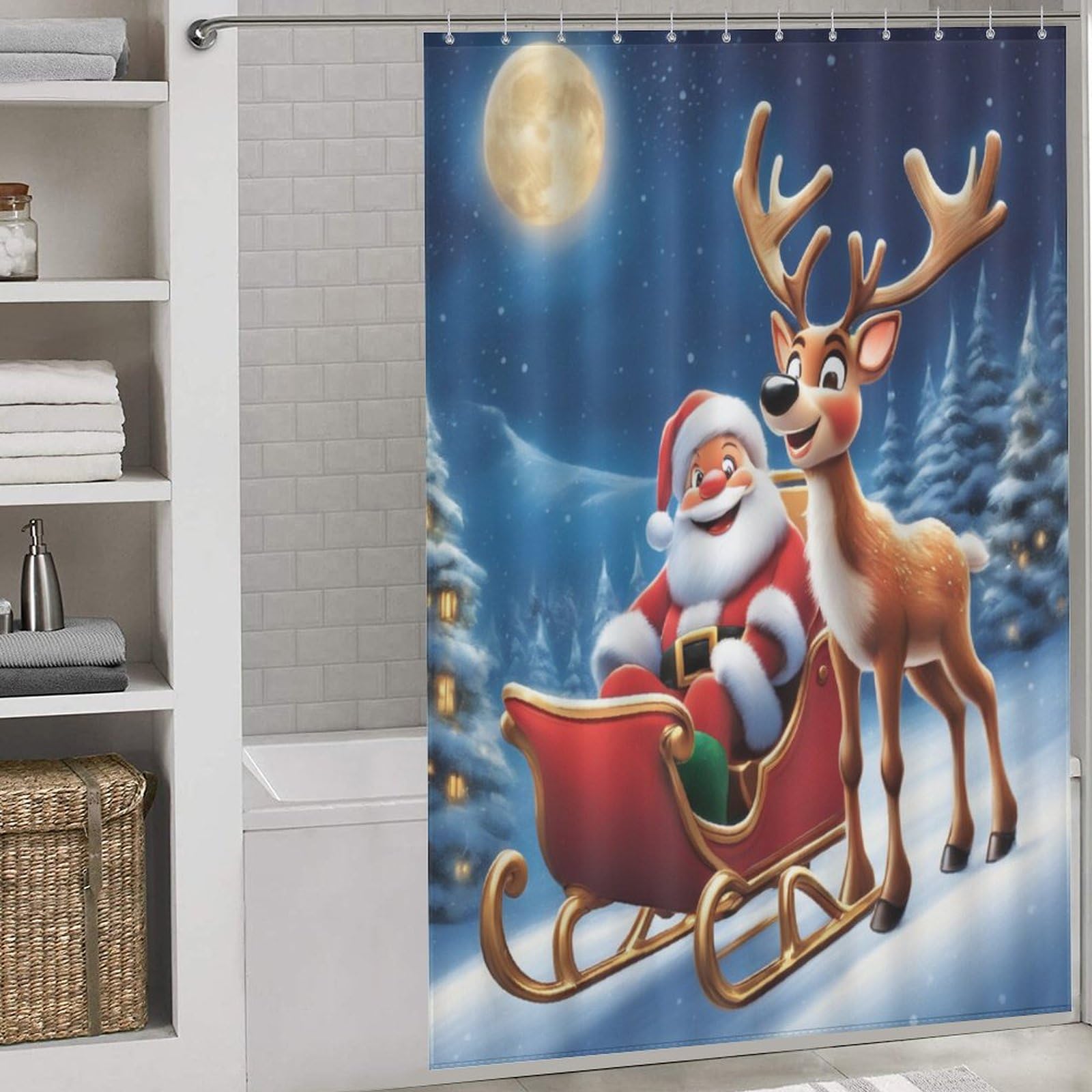 Rideau de douche Père Noël pour créer une ambiance magique de Noël dans votre salle de bain