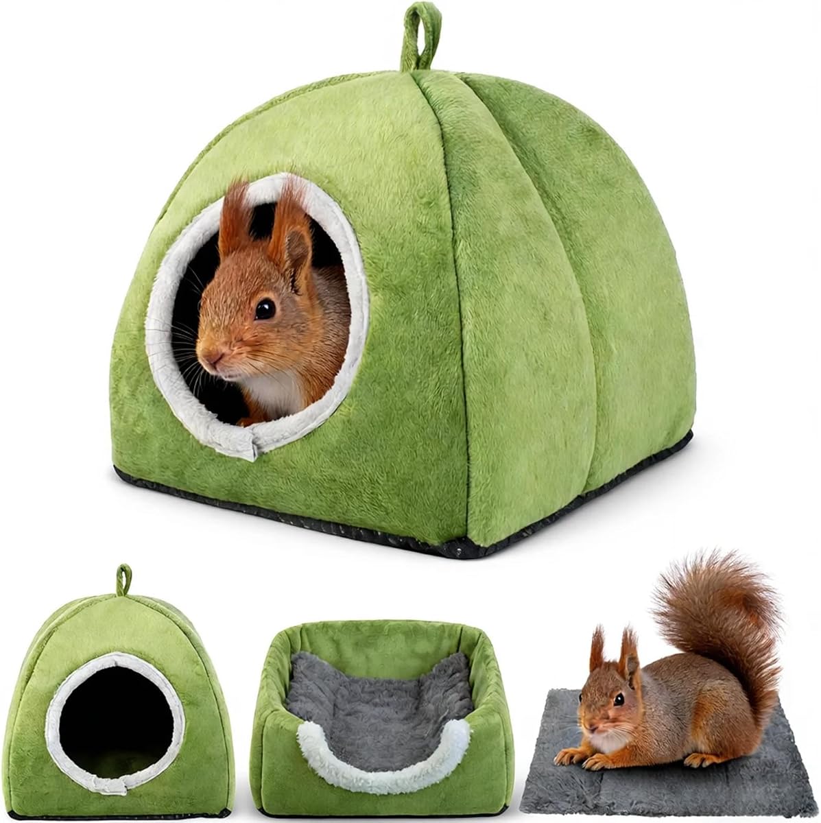Squirrel Hideout Nest, Washable Bed & Hideaway House | Soft Plush Cozy Warm Fleece Hut for Hamster Rat Chipmunks and Other Small Animals Cage Supplies Warm House