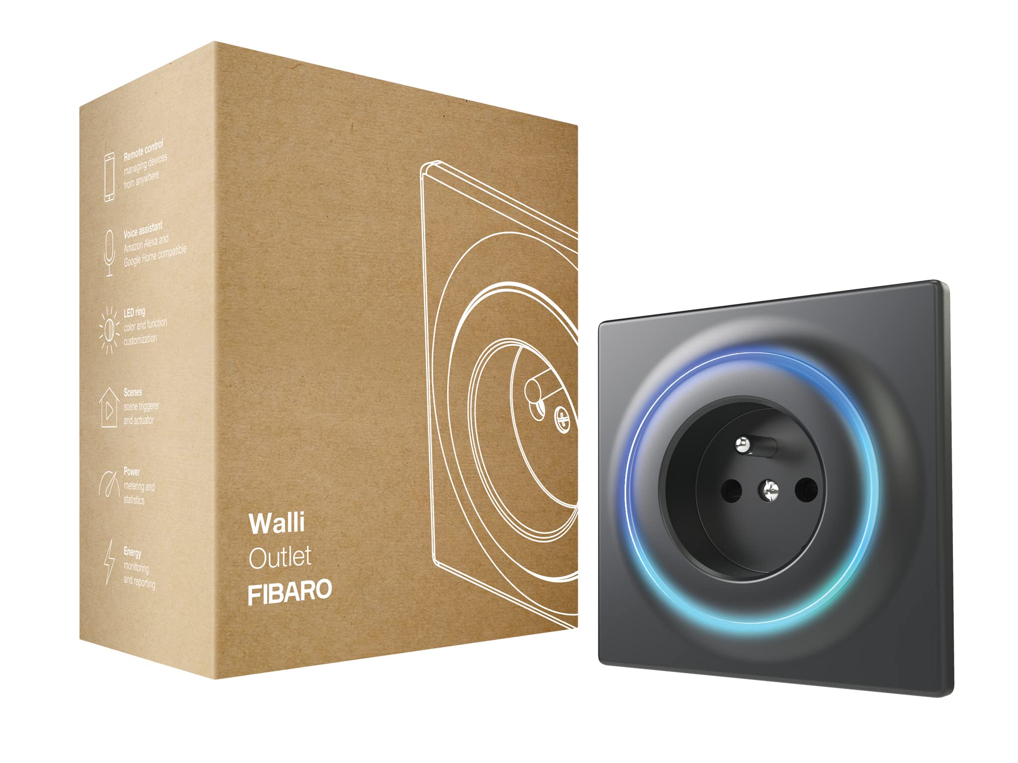 Fibaro Fibaro Walli Outlet E / Z-Wave Plus Intelligent Socket Type E, Anthracite, FGWOE-011-8