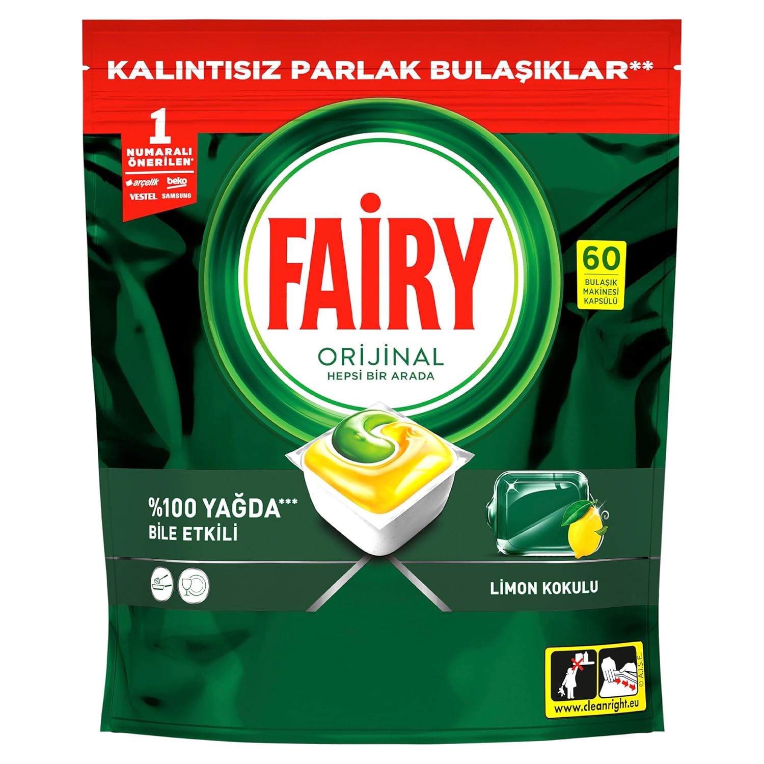 Fairy Hepsi Bir Arada Bulaşık Makinesi Deterjanı Kapsülü/Tableti 60 Yıkama Limon Kokulu