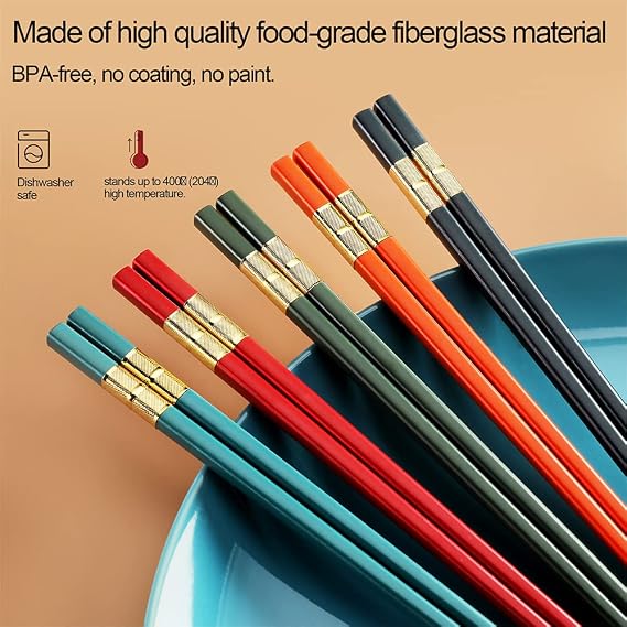 Fiberglass Reusable Chopsticks Set Dishwasher-Safe Household/Restaurant Chopsticks 5 Pairs