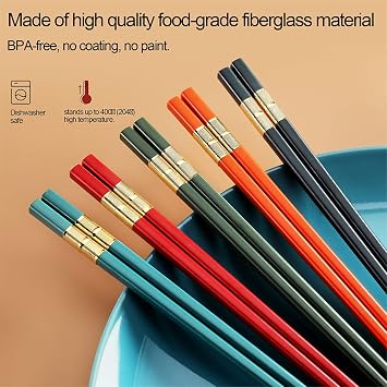 Fiberglass Reusable Chopsticks Set Dishwasher-Safe Household/Restaurant Chopsticks 5 Pairs