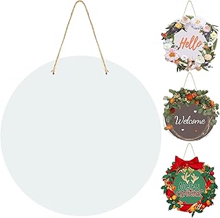 Jetec Sublimation 12 Inch DIY Door Decor Sublimation Blank Wooden Hanger Welcome Wreaths Circle Unfinished Blank Sign Door Hanger Ornament Blanks Decorative Sign, Garden, Yard