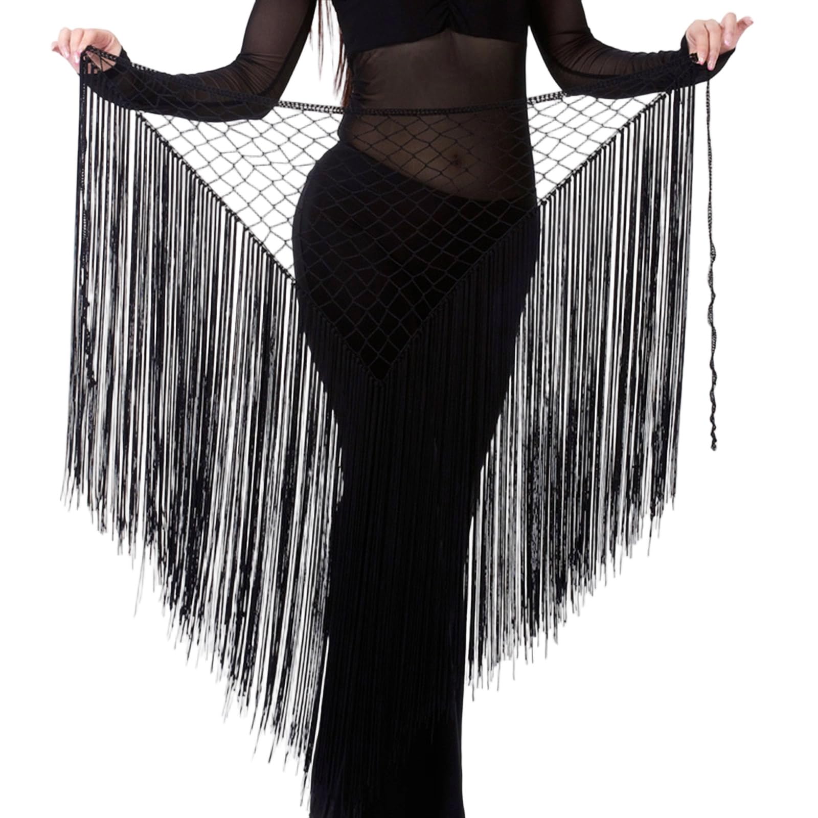 Maxtonser Women Belly Dance Hip Scarf,Hollowed Tassels Triangle Tribal Wrap Skirt Waist Chain Raves Festival Outfits for Women Gir