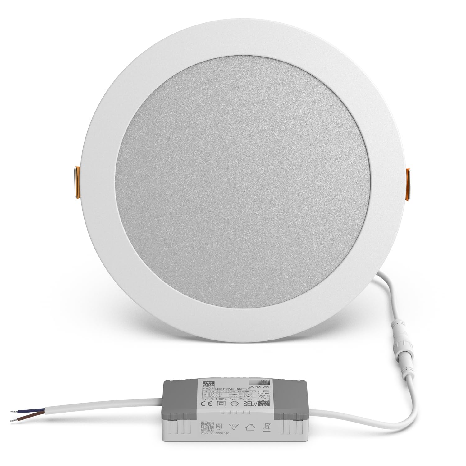 TRAXON LUXPOINT® Downlight LED Empotrable Slim 20W 3CCT 3000K/4000K/6500K con Driver Externo, Panel LED Redondo Ø224mm Corte 205-210mm, Foco LED Techo Interior 120° 220-240V (Blanco, 20W CCT)