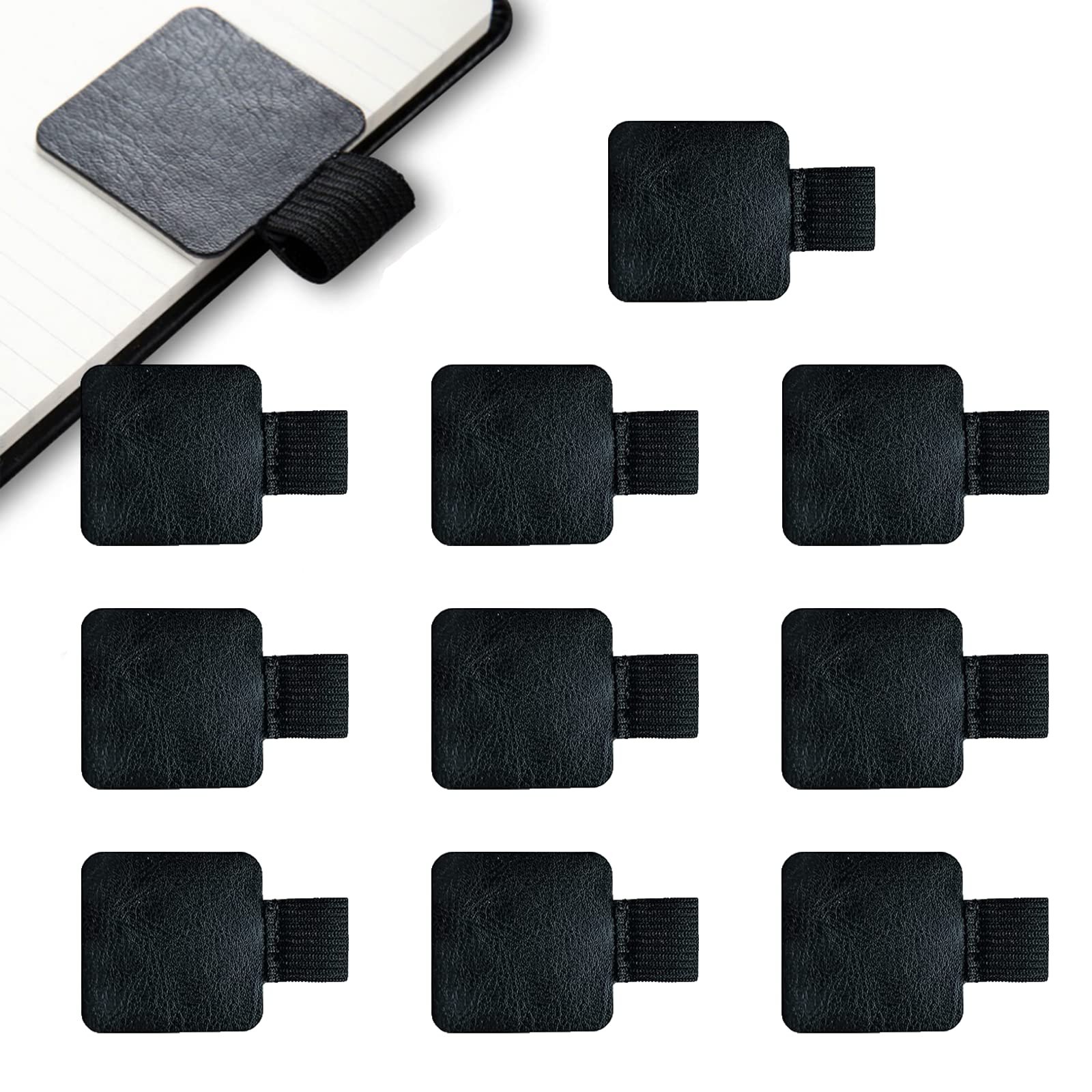 Elástico Soporte para Bolígrafo de Cuero Portalápices Autoadhesivo Soporte para Bolígrafos Pen Loop Negro para Planificadores Calendarios Portapapapeles Menú Tabletas Diarios Cuadernos -10 Piezas
