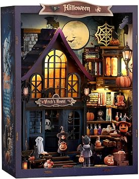 Book Nook Kit for Adults, 3D DIY Wooden Holiday Theme Miniature House Craft Kit Bookshelf Christmas Decor Halloween Birthday Gift