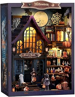 Halloween Mini House Kit - 3D Wooden DIY Castle with LED Lights, Spooky Bookshelf Decor for Teens and Adults​
