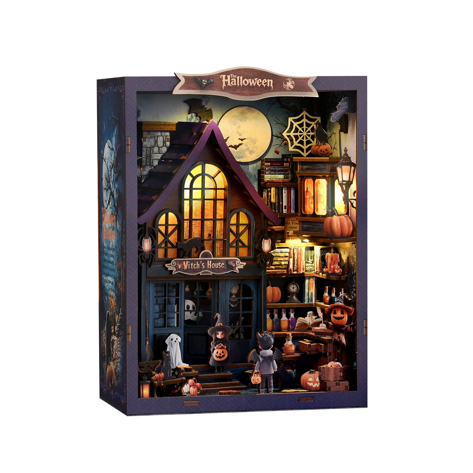 Buchstützen-Dekor für Halloween,DIY Book Nook,mit Led-Licht,