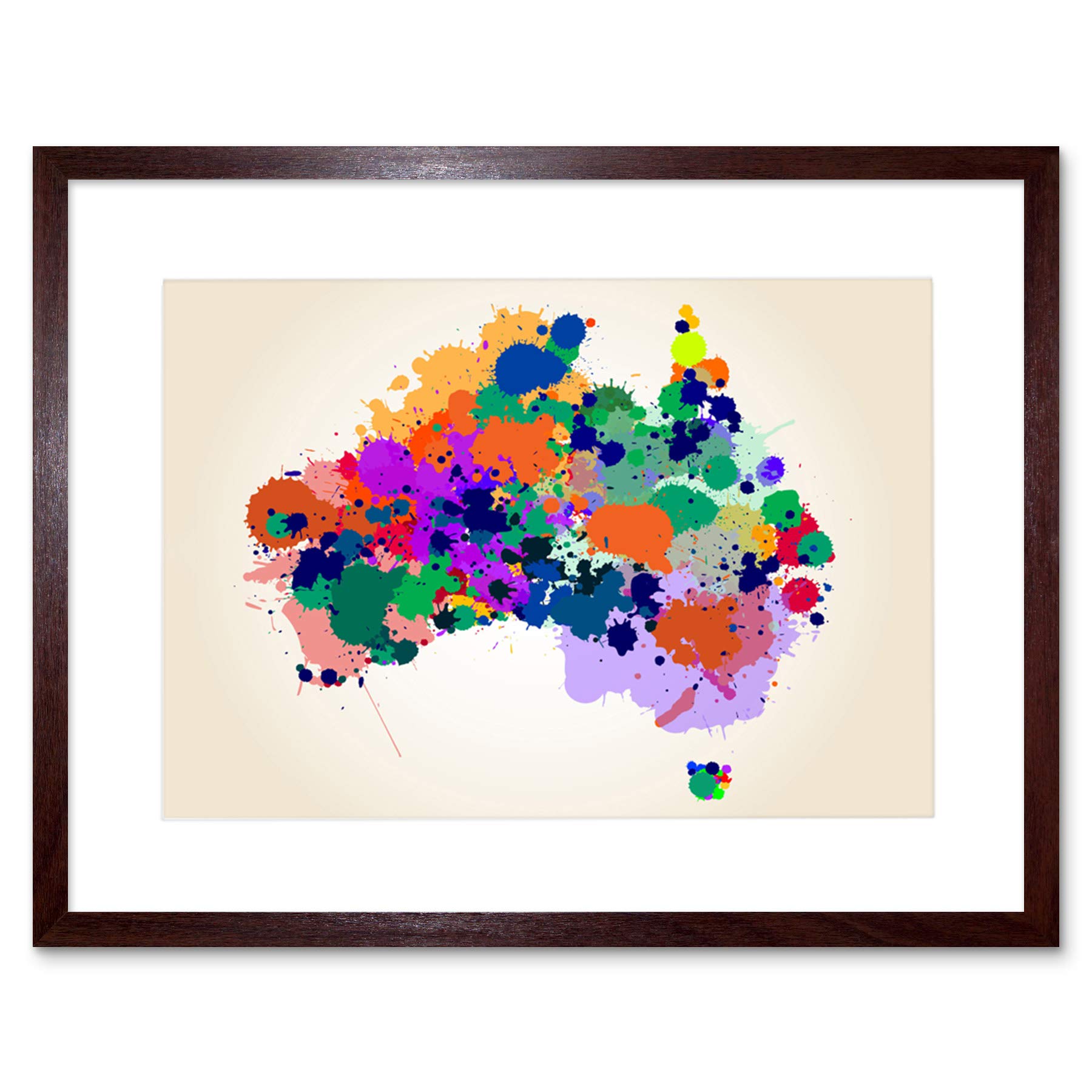 Wee Blue Coo Paint Splat Multi Coloured Australia Map Picture Framed Wall Art Print