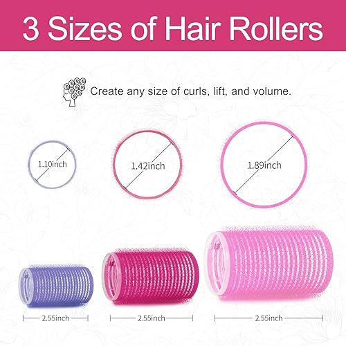 Miniatura 4 de Juego de 31 rodillos de pelo sin calor, rulos de pelo autoadhesivos para cabello largo mediano y corto, 3 tamaños de rodillos de pelo grandes,