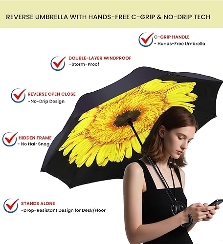 Vista 156 de SIEPASA Paraguas invertido invertido de 49/56 pulgadas, doble toldo extra grande, ventilado, resistente al viento, impermeable, paraguas de golf