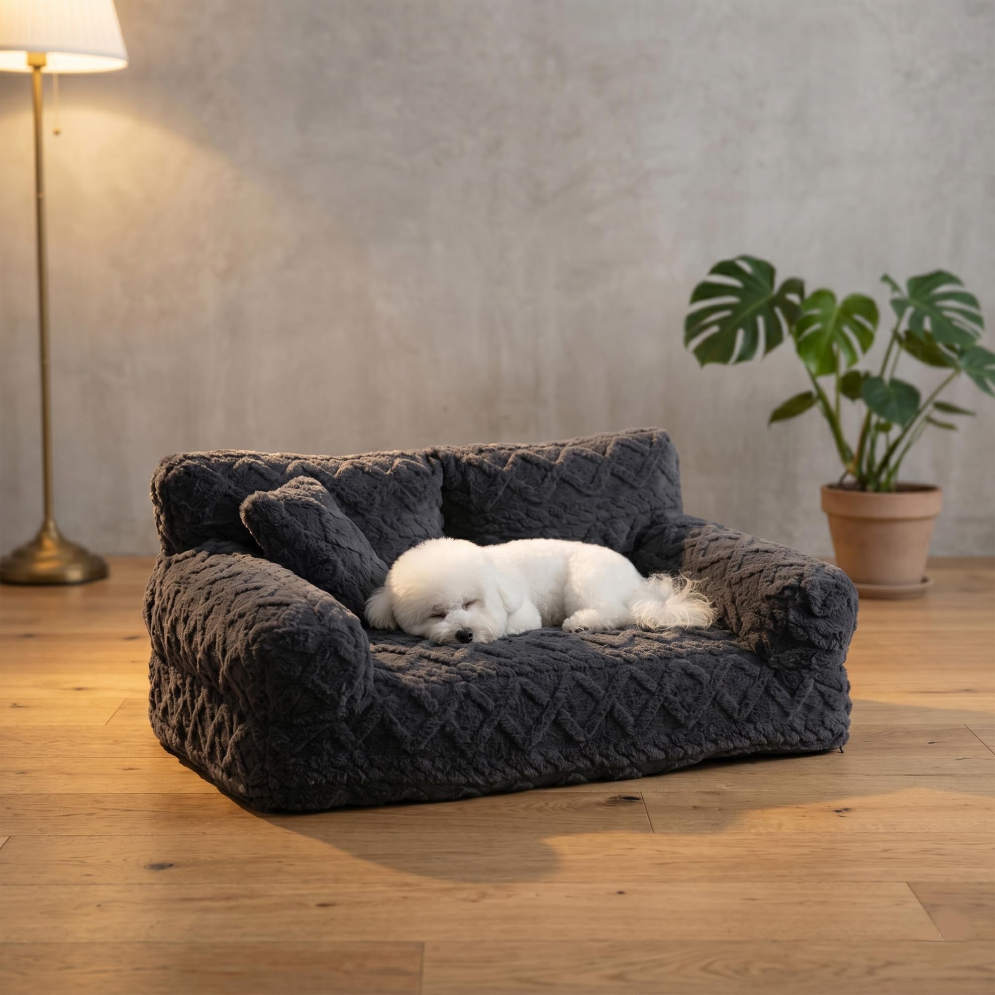 Plush Calming Pet Sofa Bed with Removable Cover – Cozy, Machine-Washable for Dogs & Cats, Supportive Dog Couch With Non-Slip Bottom (Black, S)