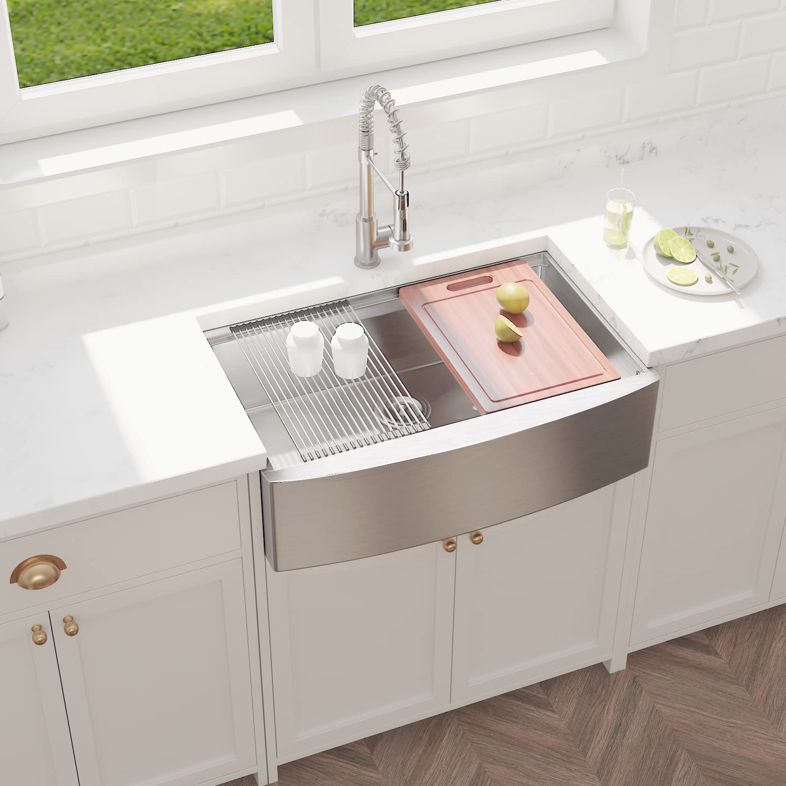 Buy ALWEN 33 inch Farmhouse Worksation Kitchen Sink, Apron Front Single