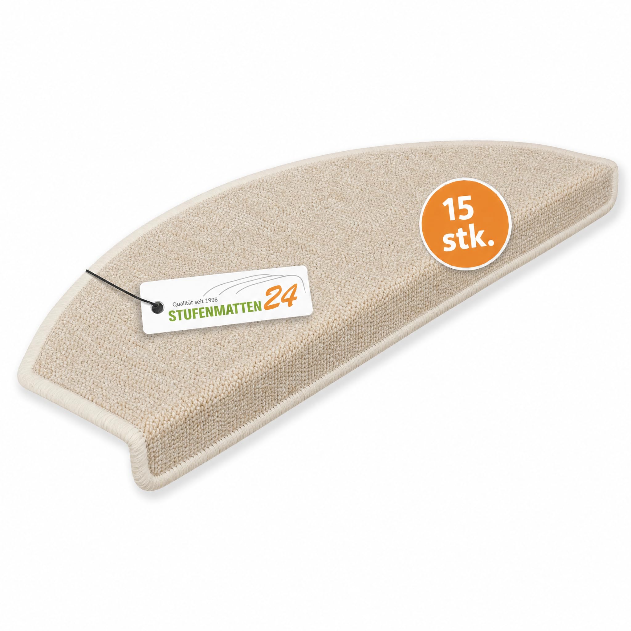 Kettelservice-Metzker Stufenmatten Treppe Rambo, 15er Set, halbrund, Beige, ca. 65 x 24 x 4 cm, Flor 6 mm, Trittschall ~20 dB, Polypropylen, PVC-Winkel, gekettelte Kanten