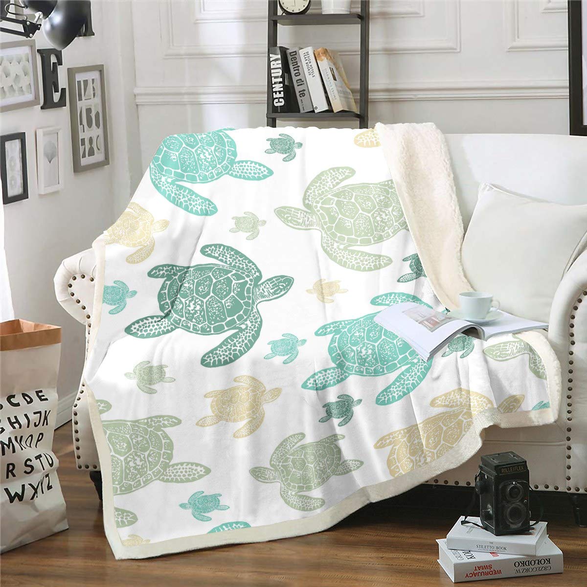 Loussiesd Boys Multi 13 Tortoise Cartoon Sea Turtle Print Ocean Wave Marine Life Plush Blanket For Kids Girls Sea Animal Fuzzy Blanket For Sofa Bed Couch Single 50X60 Inch