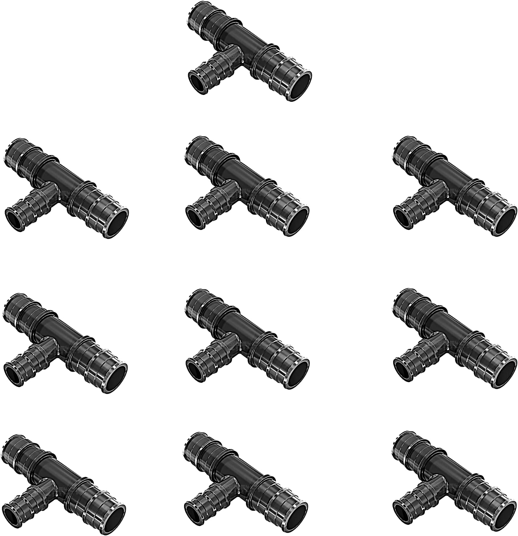 Poly PEX A Expansion Tees – 3/4" x 3/4" x 1/2" Reducing Fittings (10 PCS) – Leak-Proof Plastic Plumbing Connectors F-1960 for PEX-A Pipe