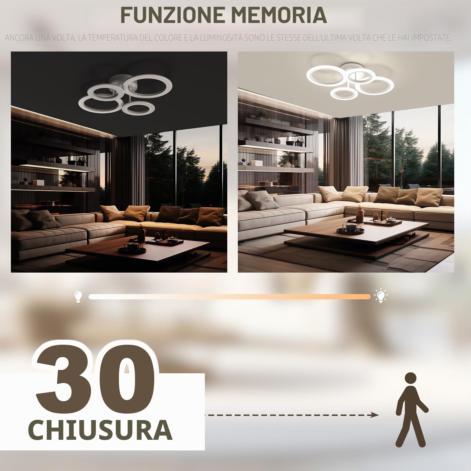 RUYI Plafoniera led soffitto, 48W plafoniere da soffitto dimmerabile 2800-7000K, 4 anello design lampadario camera da letto con telecomando E l'app,adatto per sale,cucine,corridoi e sale da pranzo