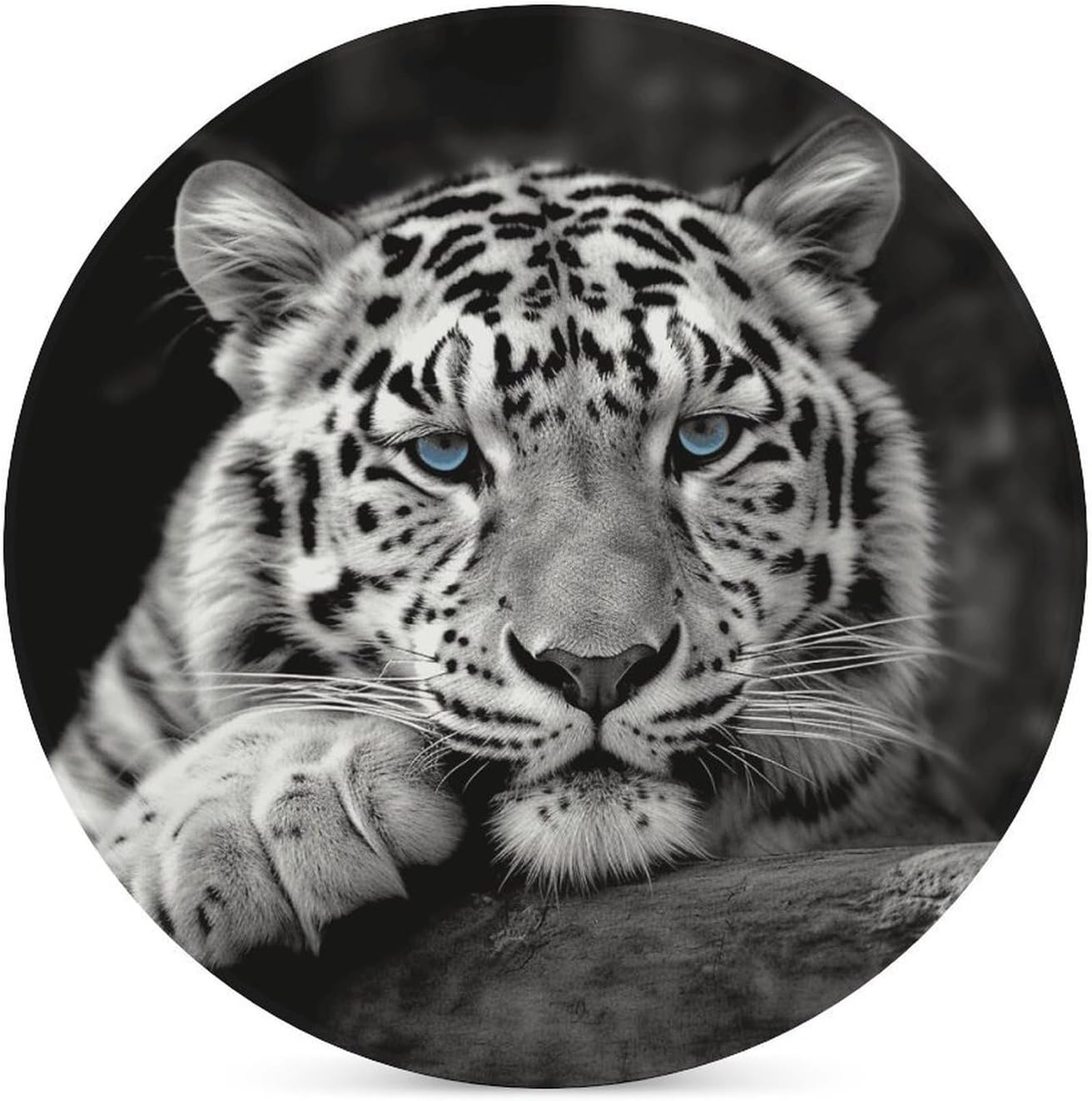 6PCS Black and White Tiger Coasters Non-Slip Round Drink Coasters with Ceramic Stone and Cork Base, Heat Resistant Absorbent 33.00Stone Coaster Set for Kinds of Mugs and Cups, 4 Inch
