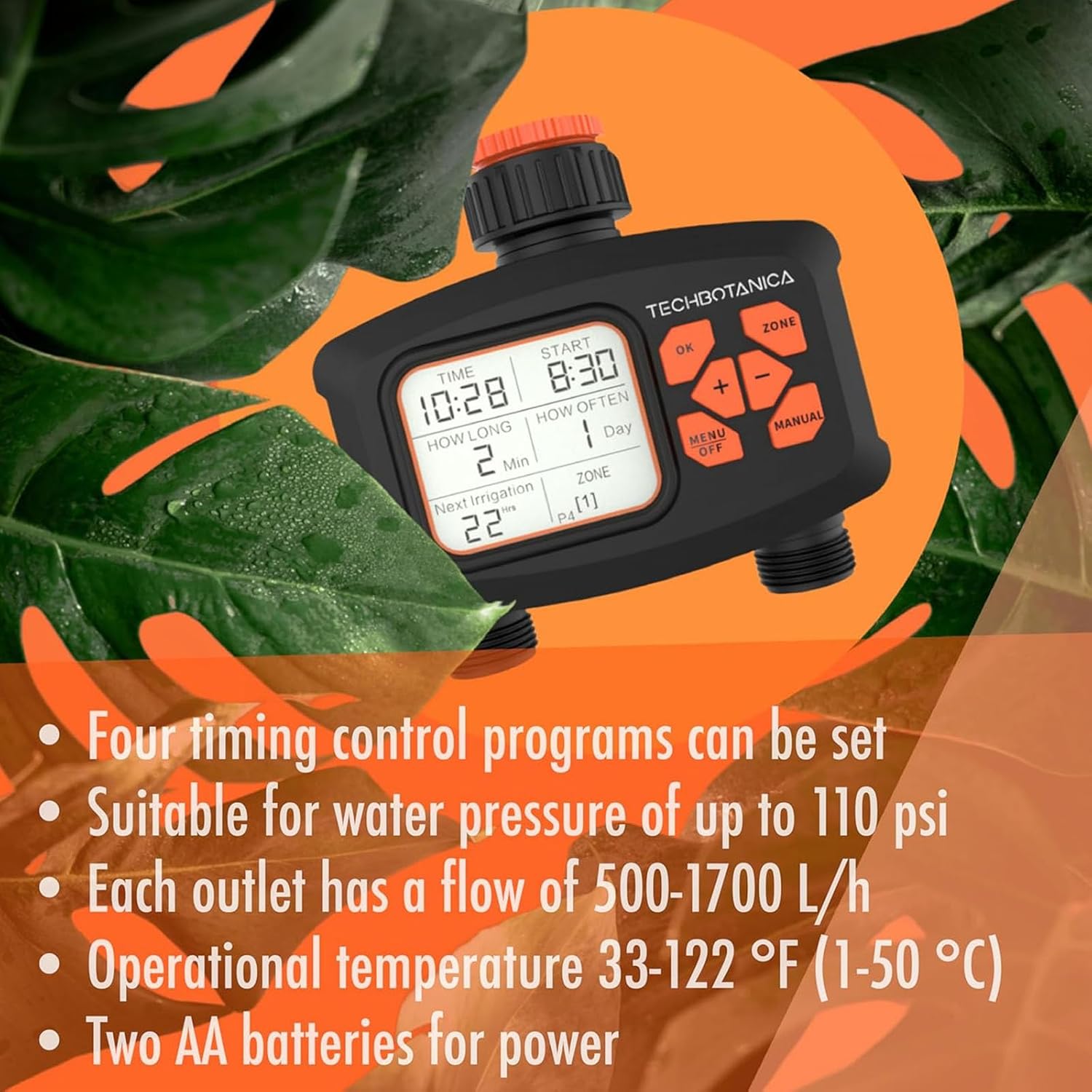 Two Zone Hose Timer Watering with 3 Separate Programs Automatic Garden Watering Systems Sprinkler Sprinkler Timer for Garden Hose