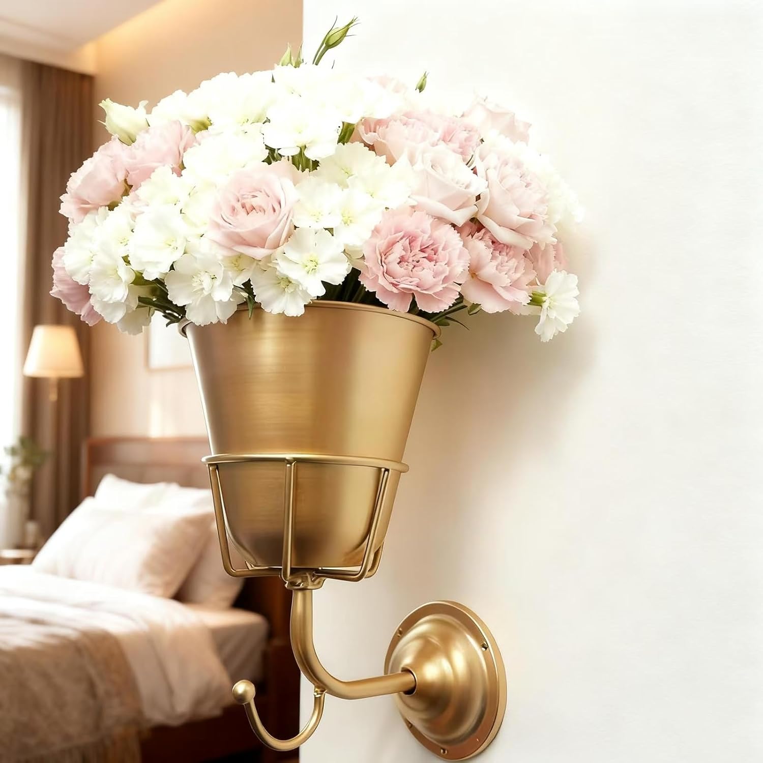 Handcrafted Opal Wall Vessel,Vintage Brass Container Vase, Versatile Hanging Organizer,Wall Vessel Vases for Flowers,Bedroom Room Living Room for Kitchen Bathroom Organize Decoration (Silver)