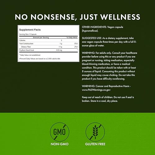 Miniatura 3 de Swanson Suplemento dietético de fibra de cáscara de psyllium 610 mg 300 cápsulas - (paquete de 2)