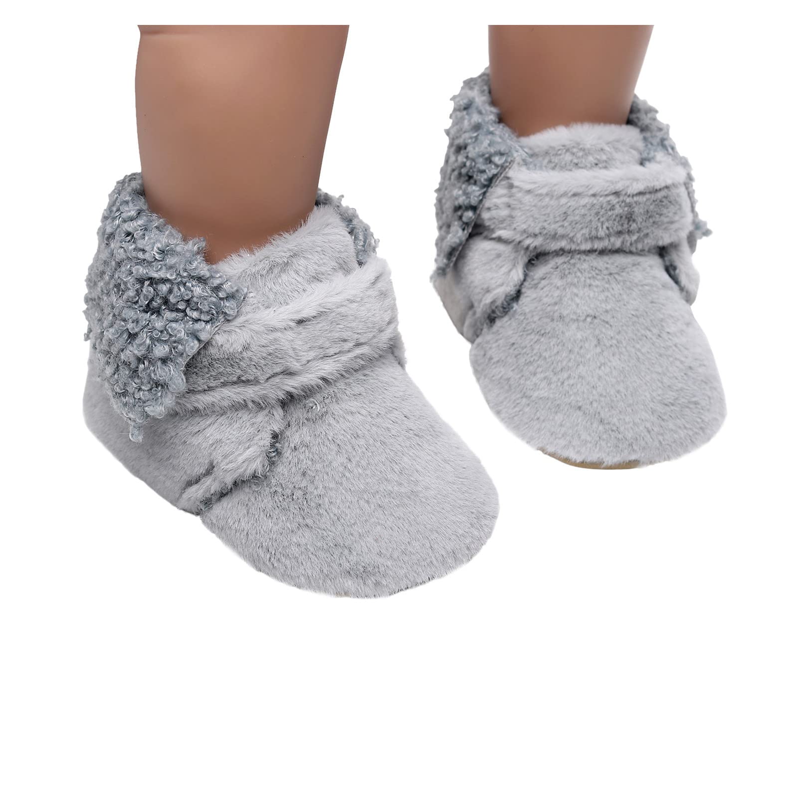 Baby Boys Girls Cozy Fleece Booties Non-Slip Soft Warm Slippers Infant Winter Sock Shoes Newborn First Walking Shoes (Blue, 3-6 Months)