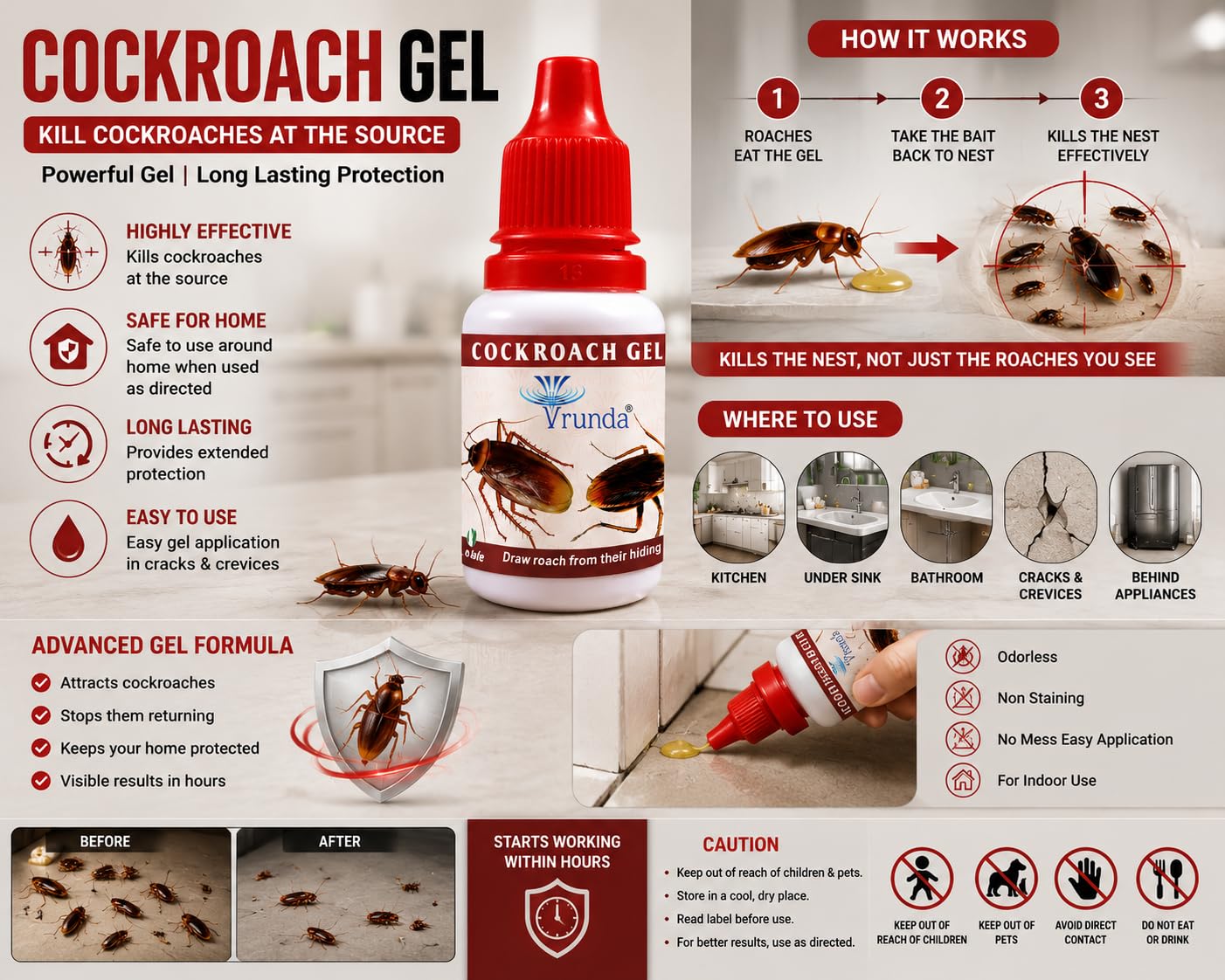 Vrunda Roach Killer Gel - Pack of 4 -5