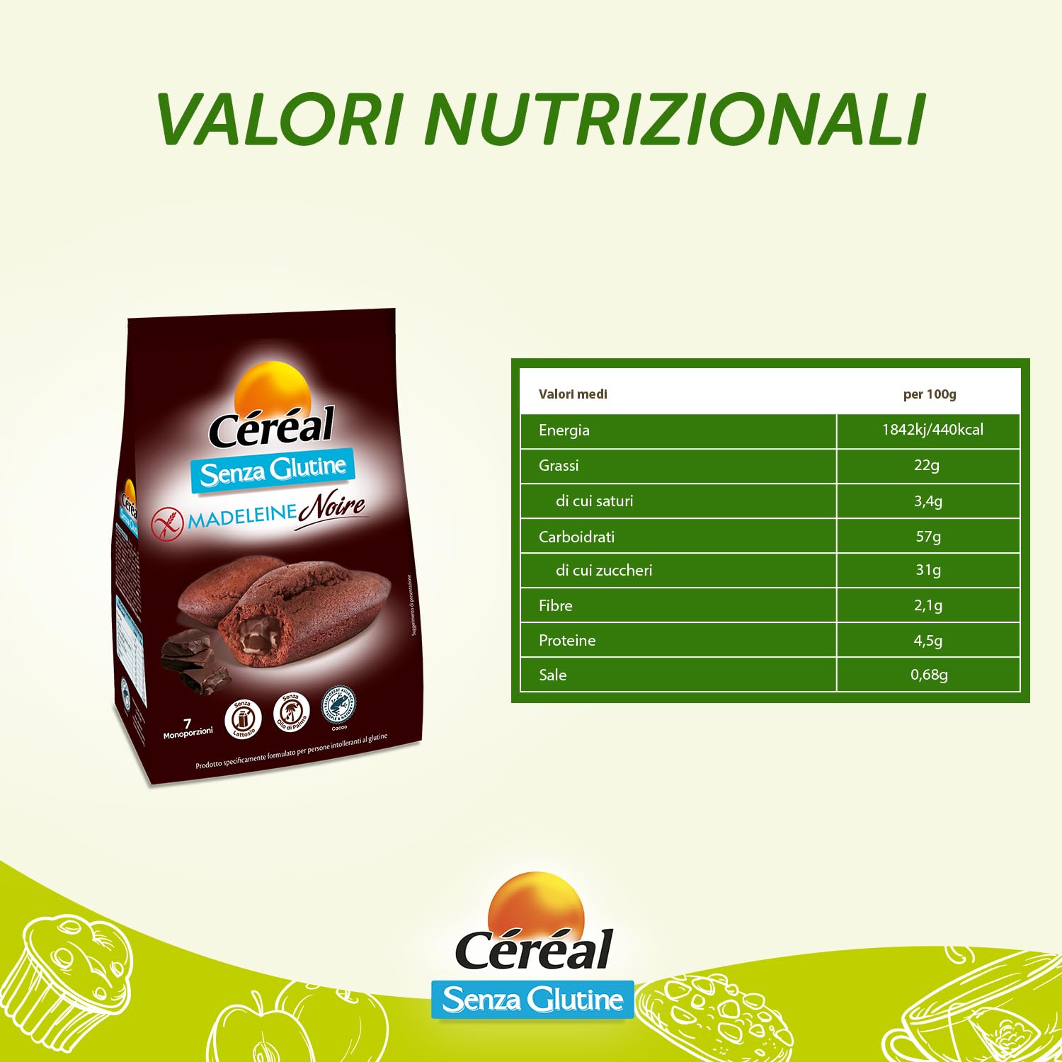 Céréal Madeleine Noire, Merendine Senza Glutine e Lattosio, Dolci Senza latte, Dolci con cioccolato fondente certificato RFA, 200 g