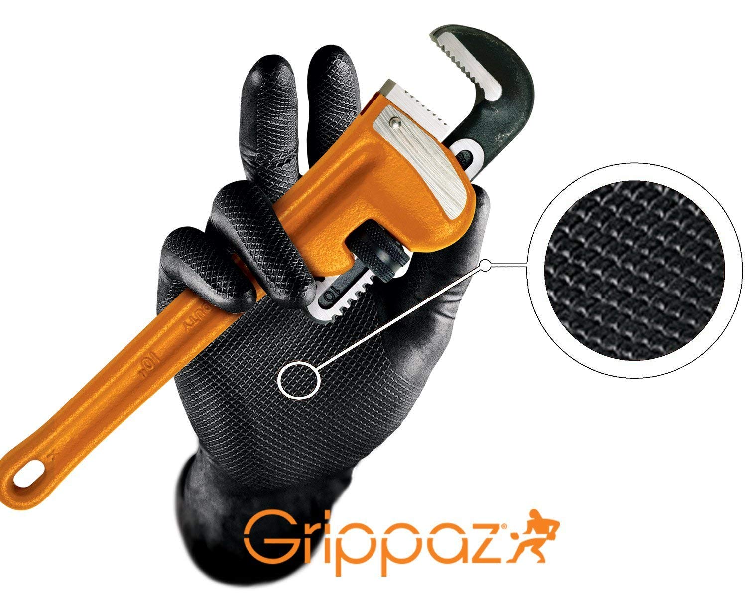 Grippaz Work-Inn Nitril-Handschuhe Schwarz (50 Stück) | Größe XL | latexfreie Arbeitshandschuhe extrem robust & rutschfest | ohne Puder patentierte Schuppenprägung | Einweghandschuhe + puderfrei